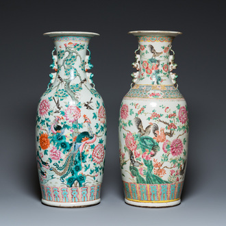 Two Chinese famille rose vases with birds among blossoming branches, 19th C.