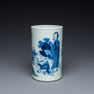 Pot à pinceaux en porcelaine de Chine en bleu et blanc, probablement 19ème