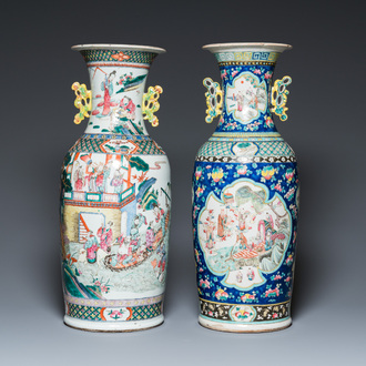 Deux vases en porcelaine de Chine famille rose à décor d'immortels, 19ème