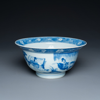 Bol de type klapmuts en porcelaine de Chine en bleu et blanc, marque et époque de Kangxi