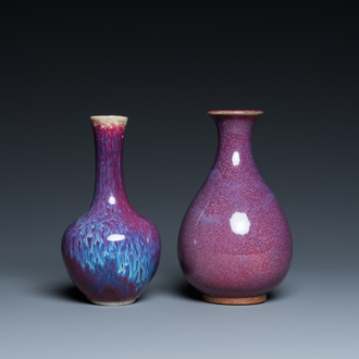 Deux vases en porcelaine de Chine à émail flambé, Qing et République