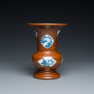 A Chinese blue and white capucin brown-ground vase, Qianlong