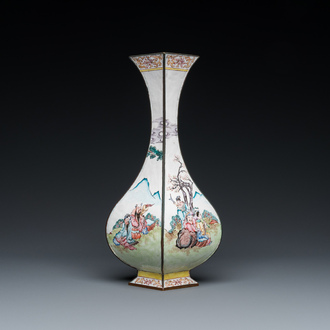 A Chinese lozenge-shaped Canton enamel vase, Qianlong