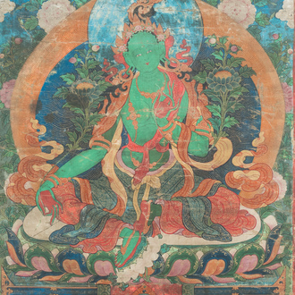 Thangka figurant Tara Verte, Tibet, 17ème