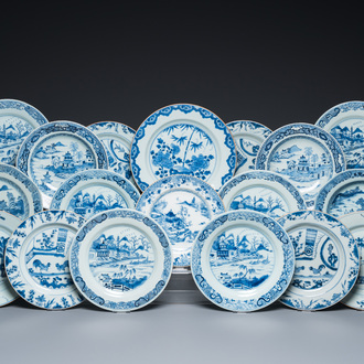 18 Chinese blue and white dishes and plates, Kangxi/Qianlong