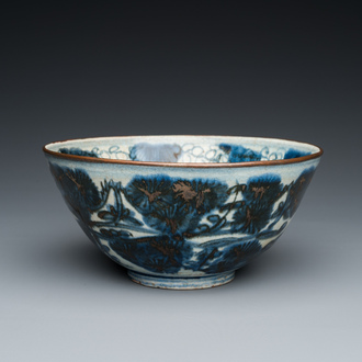 A Chinese blue and white Swatow bowl, Wan Fu You Tong 万福攸同 mark, Ming