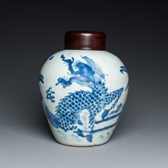 A Chinese blue and white 'qilin' jar, Shunzhi