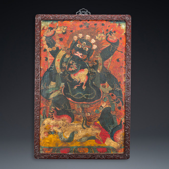 Een Sino-Tibetaanse thangka met Mahakala, wellicht 19e eeuw