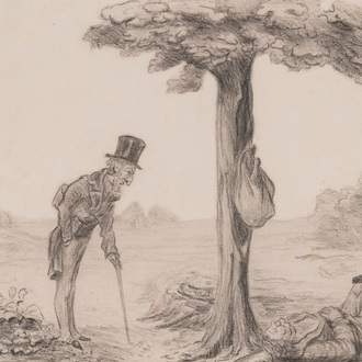 Naar Honoré Daumier (1808-1879): 'De vagebond', potlood op papier