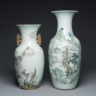 Deux vases en porcelaine de Chine qianjiang cai à décor de paysages montagneux, signés Hu Zhongzhen 胡仲贞, 19/20ème