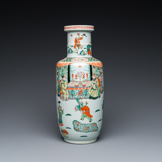 Een fraaie Chinese famille verte rouleau vaas, 19e eeuw