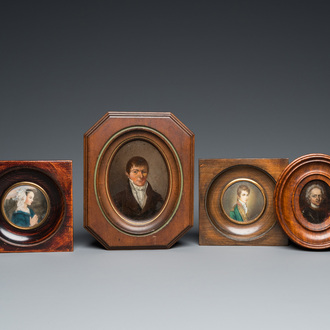 Quatre portraits miniatures, Angleterre et/ou France, 18/19ème