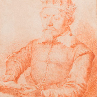 Cornelis Visscher II (1628-1658, attr. à): 'Portrait d'un roi', sanguine sur papier