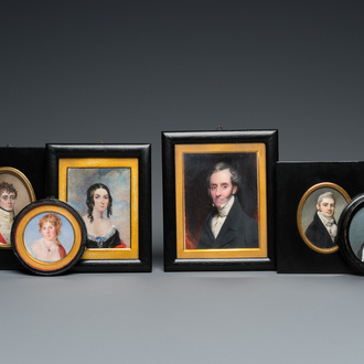 Six portrait miniatures, England and/or France, 19th C.