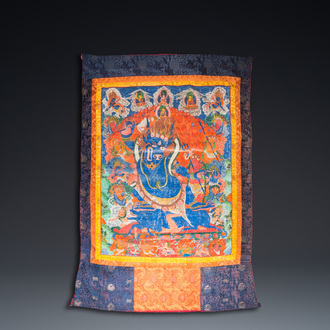 Grand thangka figurant Yamantaka, Tibet, 19ème