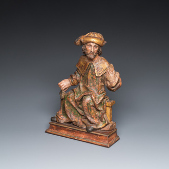 Een gepolychromeerde houten sculptuur van een profeet, Vlaanderen, 15e eeuw