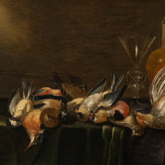 Suiveur de Alexander Adriaenssen (1587-1661): Nature morte aux oiseaux, huile sur panneau, 17ème