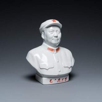 Buste de Mao Zedong en porcelaine de Chine en blanc monochrome, Révolution Culturelle