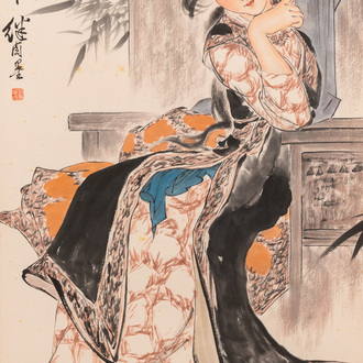 Liu Jilu 劉繼卣 (1918-1983): 'Portrait d'une beauté', encre et couleurs sur papier