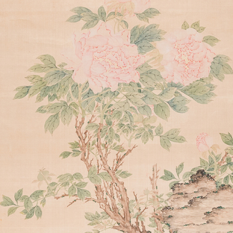 Qiu Jin 秋瑾 (1875-1907): ‘Pioenen’, inkt en kleur op zijde
