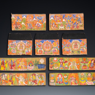 Nine Tibetan votive paintings on cotton, 19th C.