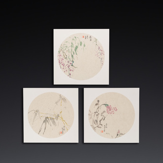 Wang Yi 王翼 (1975- ): 'Roses, bambous, glycine', encre et couleur sur papier de riz