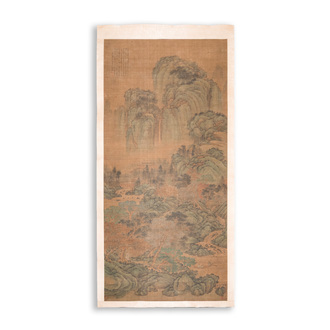 Du Qiong 杜瓊 (1396-1474): 'Mountainous landscape with pines', ink and colour on silk, dated July 1440