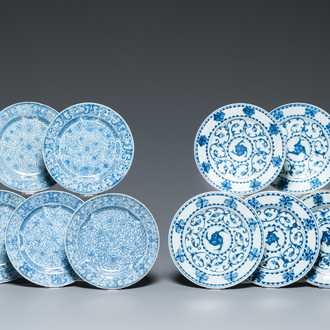 Dix assiettes en porcelaine de Chine en bleu et blanc, Kangxi/Yongzheng