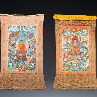 Deux thangkas figurant Bouddha Shakyamuni, Tibet, 19/20ème