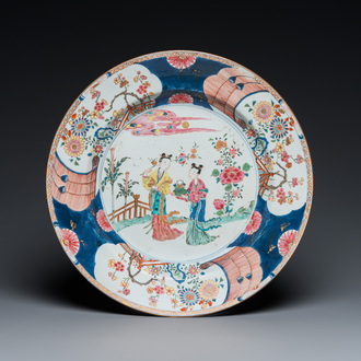 Plat en porcelaine de Chine famille rose à décor de Lan Caihe, Yongzheng