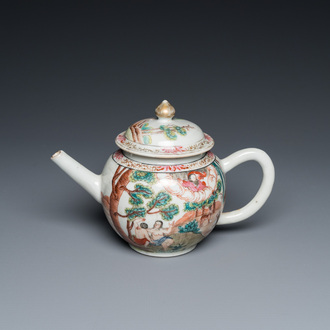 Rare théière couverte en porcelaine de Chine famille rose à décor d'Adam et Ève, Qianlong