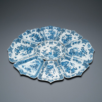 Très rare service à mendiants de neuf pièces en faïence de Delft en bleu et blanc, fin du 17ème