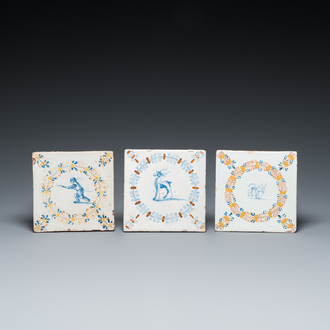 Three polychrome Dutch Delft medallion tiles, Haarlem, 17th C.