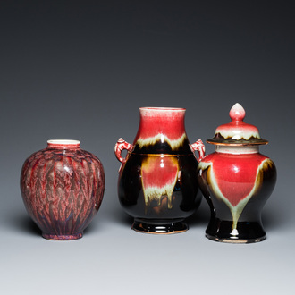 Drie Chinese vazen met flambé-glazuur, 19/20e eeuw