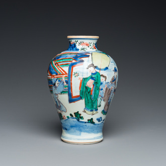 A Chinese wucai vase with figurative design, Transitional period