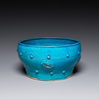 A Chinese turquoise-glazed censer or alms bowl, late Ming