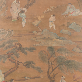 Ecole chinoise: 'Paysages aux lettrés représentant les quatre saisons', encre et couleurs sur soie, 18ème