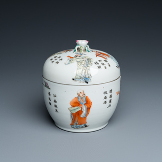 Bol couvert en porcelaine de Chine Wu Shuang Pu, marque de Qianlong, République