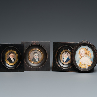 Vier portretminiaturen, Engeland en/of Frankrijk, 18/19e eeuw