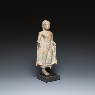 A Thai bronze standing Buddha in Dvaravati-style, probably 7/8th C.