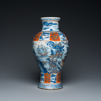 Vase en porcelaine de Chine en bleu et blanc surdécoré aux Pays-Bas, Kangxi