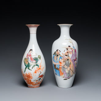 Deux vases en porcelaine de Chine famille rose, marques de Cao Mulin 曹木林 et Wang Bu 王步, un daté 1980