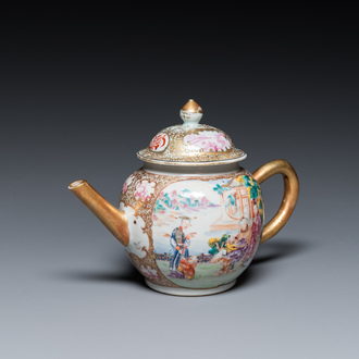 Théière couverte en porcelaine de Chine famille rose à sujet mandarin, Qianlong