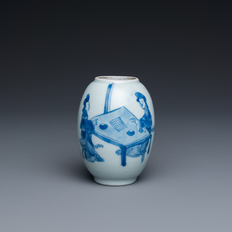 Boîte à thé en porcelaine de Chine en bleu et blanc, Kangxi
