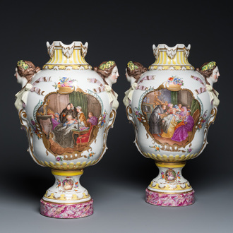 Een paar indrukwekkende Meissen porseleinen vazen, 19e eeuw
