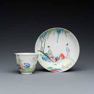 A large Chinese famille rose cup and saucer, Yongzheng