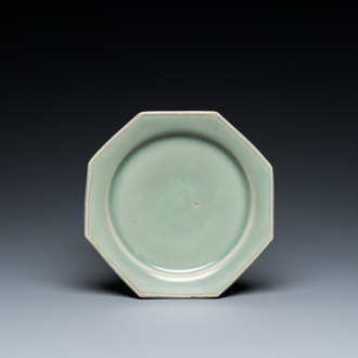 A Chinese octagonal Longquan celadon plate, probably Ming