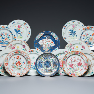 Sixteen Chinese famille rose plates, Yongzheng and later