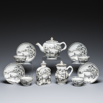 Service à thé de 11 pièces en porcelaine de Chine grisaille à décor d'une Européenne et son garçon, Qianlong