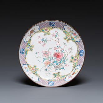 A Chinese Canton enamel dish with fine floral design, Yongzheng